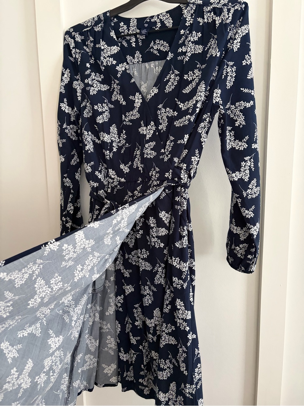 GAP Navy Long-Sleeve Floral Wrap Dress